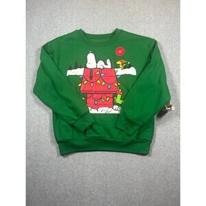 Peanuts Pullover Sweatshirt Women's Size Medium Green Snoopy Light Up Christmas